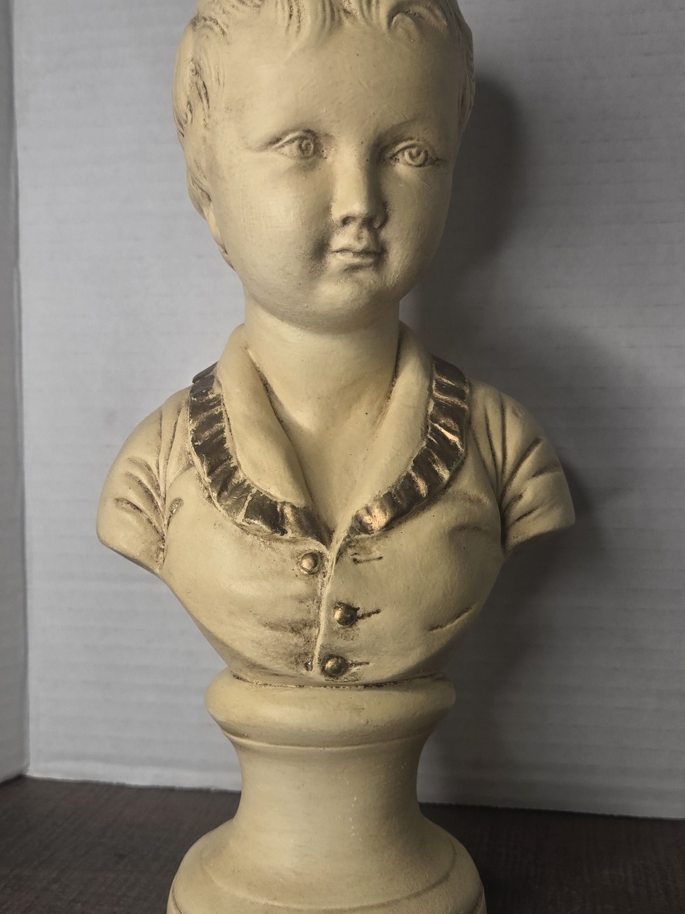 Vintage Victorian Style Chalkware Boy Bust - Gold Trim - Mold 588